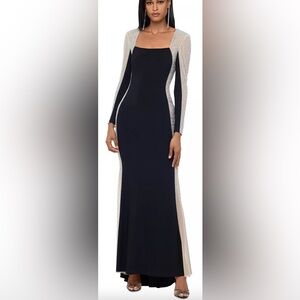 Xscape Black and Silver Long Sleeve Gown